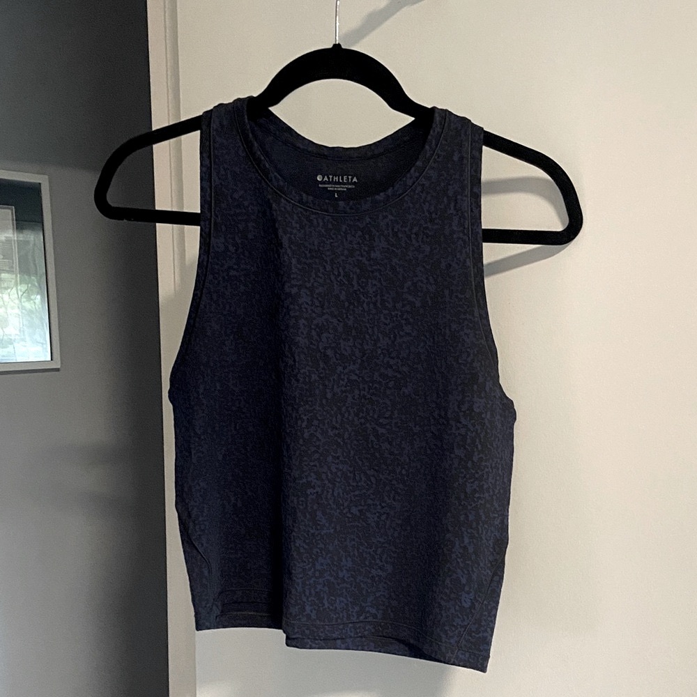 Athleta Shanti Crop Jacquard Tank Top, Dress Blue, Size Large